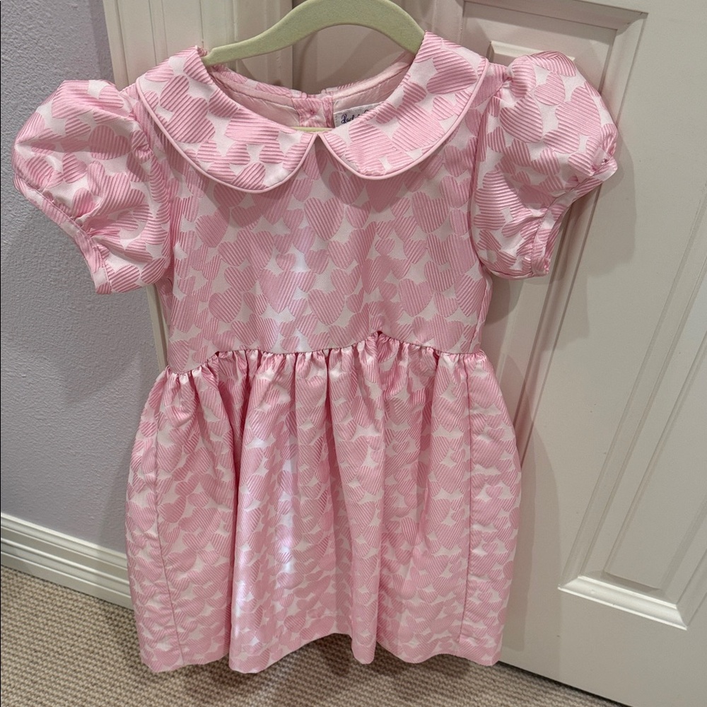 Pink heart Puff Sleeve Dress with Peter Pan Collar